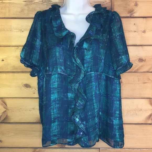 JohnPaulRichard | Silky Ruffle Front Blouse M - Picture 1 of 6